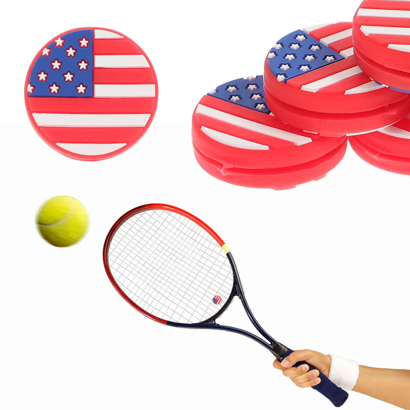 

6Pcs Silicone Tennis Racket Dampeners American Flag Vibration Reducing Shock Absorbers Enhance Control Suitable for All Rackets