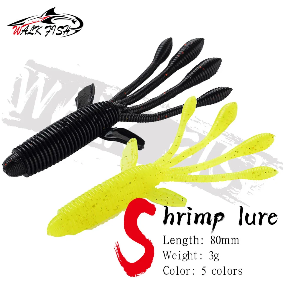 SPAZIERGANG FISCH 10PCS 8cm 3g Garnelen Weichen Fischerei Locken Garnelen Künstliche Sicilion Weiche Köder Angeln Rig Wobbler für Hecht Künstlichen