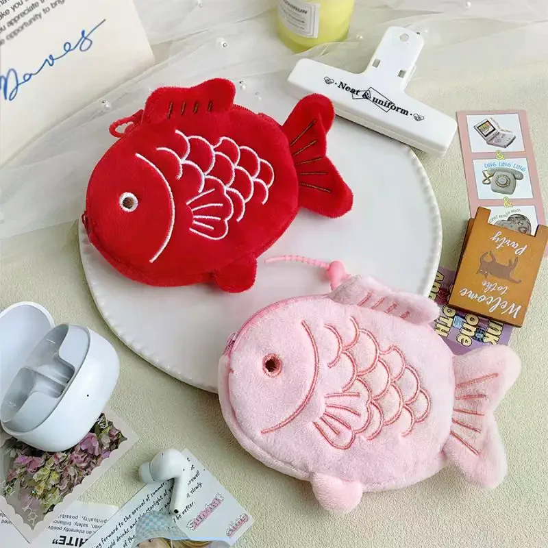 Cute Koi Fish Plush Coin Purse Pendant Cartoon Fish Shaped Zipper Wallet For Storing Coins And Earbuds Storage Bag Gifts