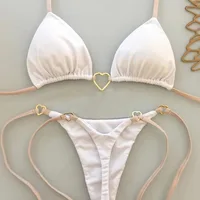 Nuevo Bikini blanco de Color sólido para mujer, traje de baño de cintura baja con cordones, conjunto de dos piezas