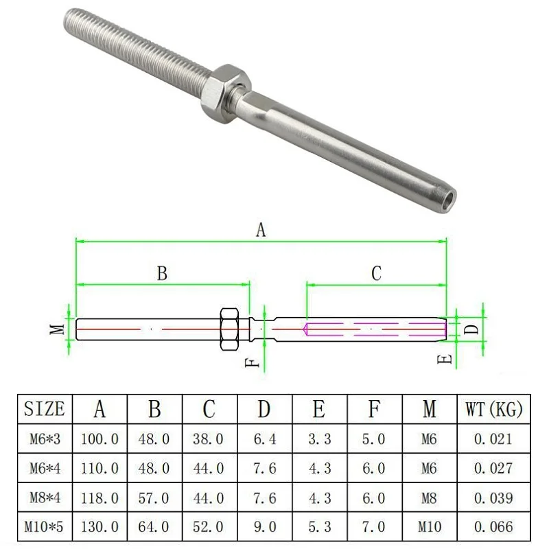 4PCS Stainless Steel Threaded Swage Stud Terminals for Wire Rope long-term durability