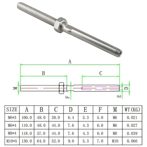 Imagen 2 del producto Terminales de perno roscado de 4 piezas de acero inoxidable para cuerda de alambre, durabilidad a largo plazo
