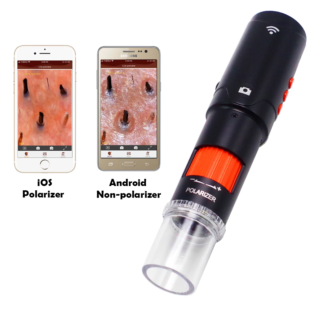 Polarizer Dermatoscope Trichoscope Hair Scope With Replaceable Nozzles For IPhone IPad Android Skin Analyzer