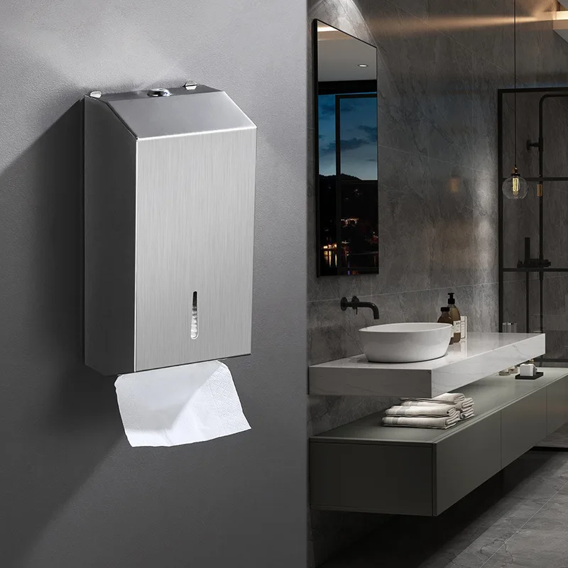 Hotel Bathroom Paper Holder Wall Mounted Stainless Steel Waterproof Smooth Tissue Storage Box Home Bathroom Accessories