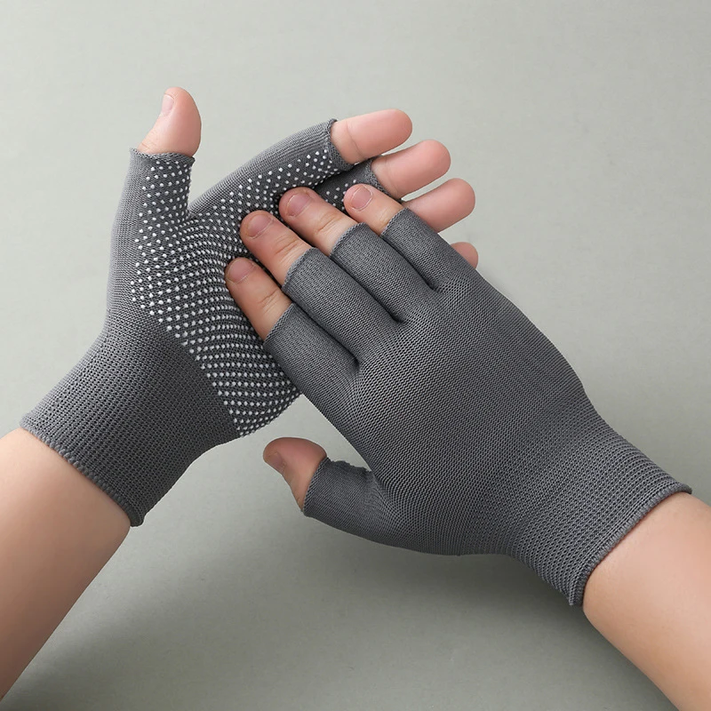 Wear-resistant Nylon Work Gloves Fingerless Gloves Unisex Non-slip Cycling Driving Gloves Half Finger Mittens Sports Yoga Gloves