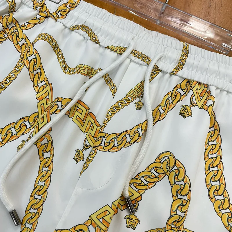 Gold printed shorts casual summer thin cropped pants men\'s beach pants for home and out versatile large pants loose large