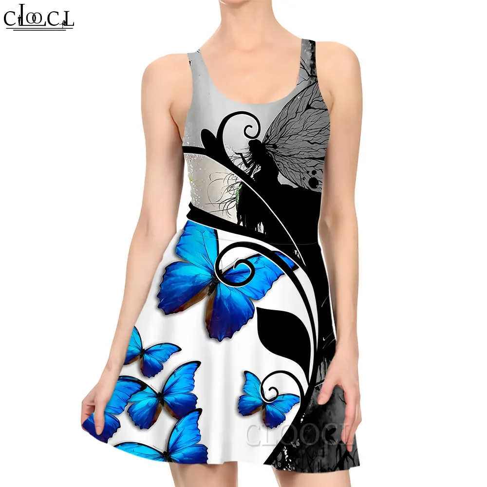 

CLOOCL Fashion Women Butterfly Mini Dress Beautiful Elf Pattern 3D Printed Sleeveless Dresses Female Summer Sexy Slim Dresses