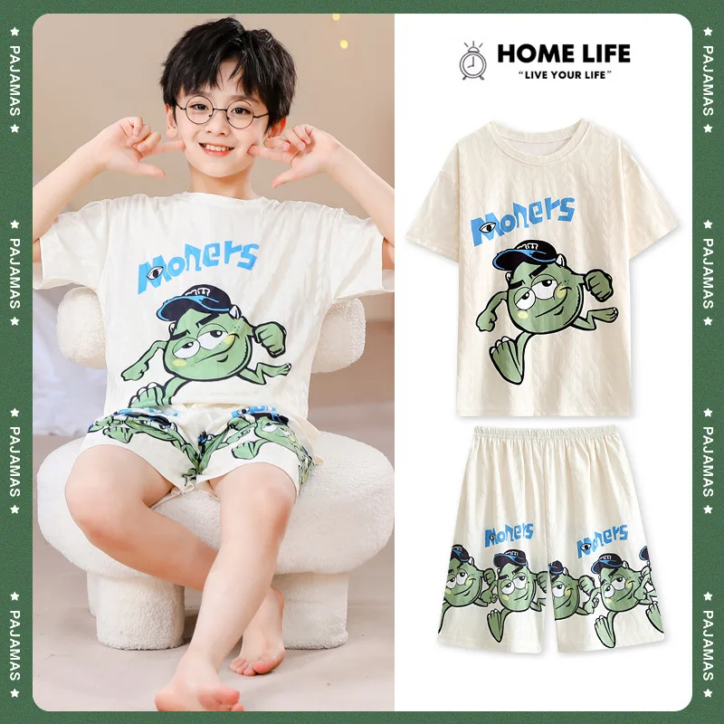 

Disney Monsters University Big Eyes Summer Children's Pajamas Set Loungewear Short Sleeve Combed Cotton Conjuntos Para Niños