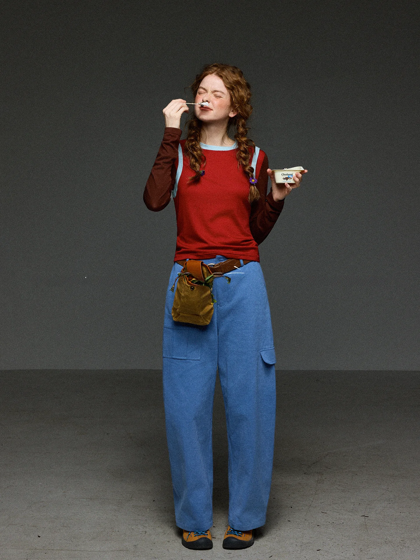 

TNIT Retro Spliced Fake Two-Piece Color Blo Long Sve round Ne T-irt Women's Slim Fit Autumn Winter Inner Wear Top