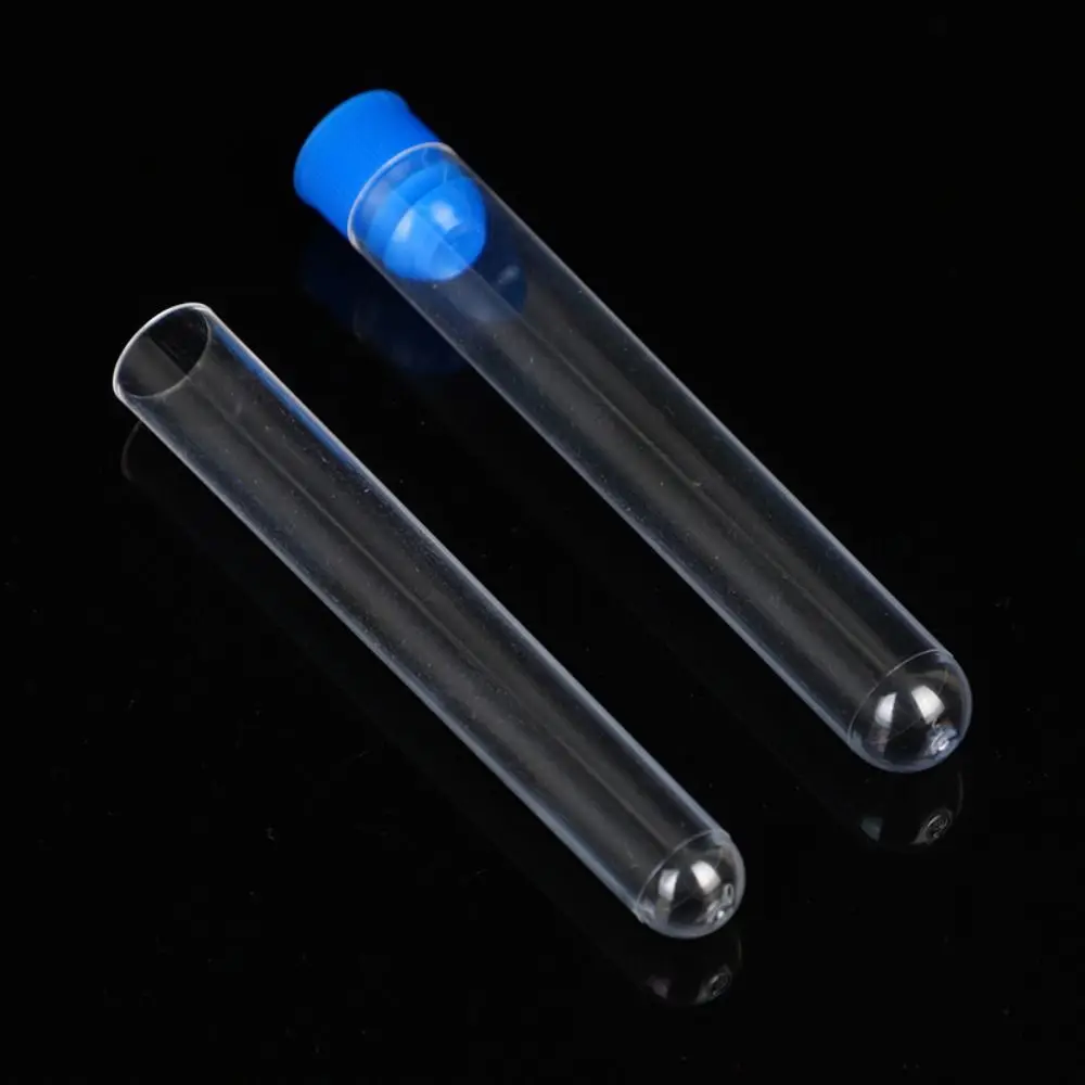 With Screw Cap Plastic Test Tubes Clear Transparent Laboratory Test Tubes Round Bottom Plastic Transparent Test Tubes School Lab
