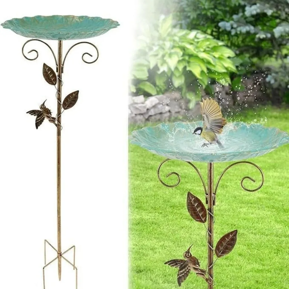 

Vintage Iron Bird Bath Feeder Frost-proof Detachable Bowl Bird Feeding Station Heavy Duty Rust-proof Food Dispenser