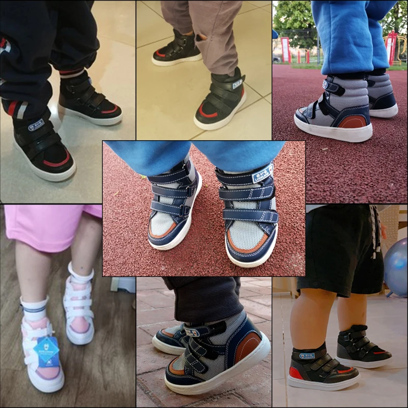 Crianças meninos tênis preto sapatos ortopédicos para crianças meninas lazer cinta ajustável cortiendo calçado escolar casual