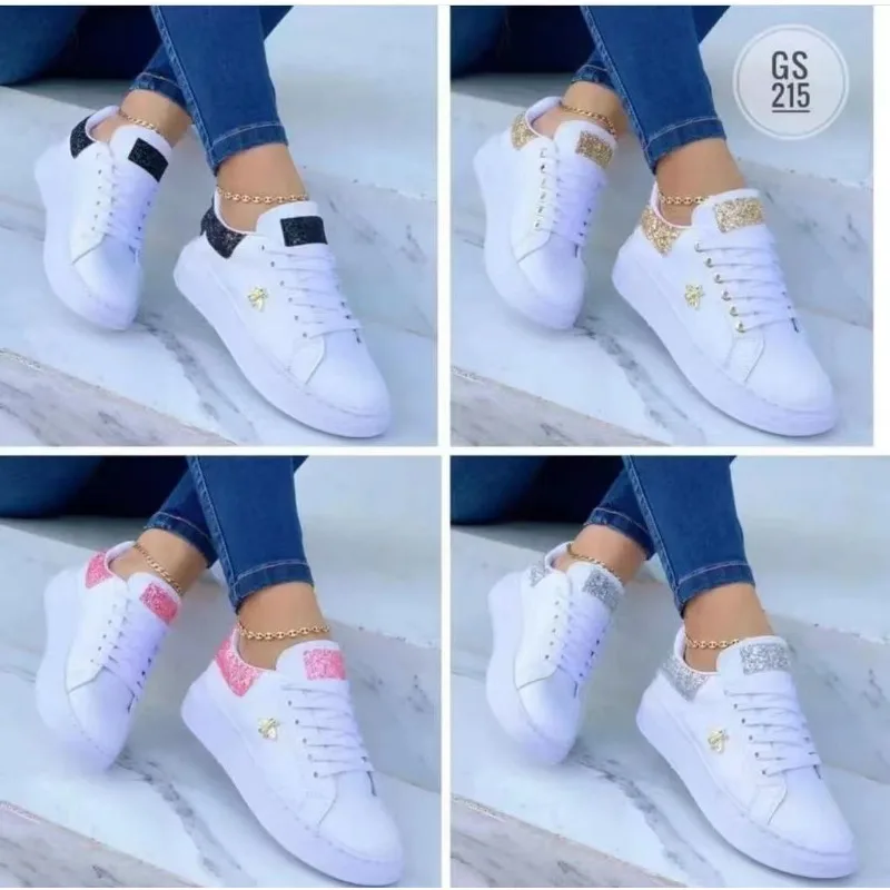 Women Casual Shoes Fashion Butterfly Decor Round Head Sneakers Leather Lace-Up Platform Ladies Vulcanized Shoes Female Footwear