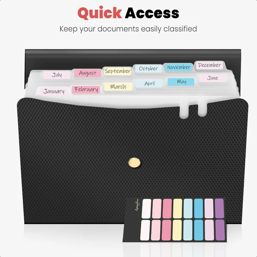 Memperluas Folder File 13 Saku Pengatur File Akordeon Folder File Bulanan yang Dapat Diperluas untuk Dokumen dengan Label Tagihan Portabel