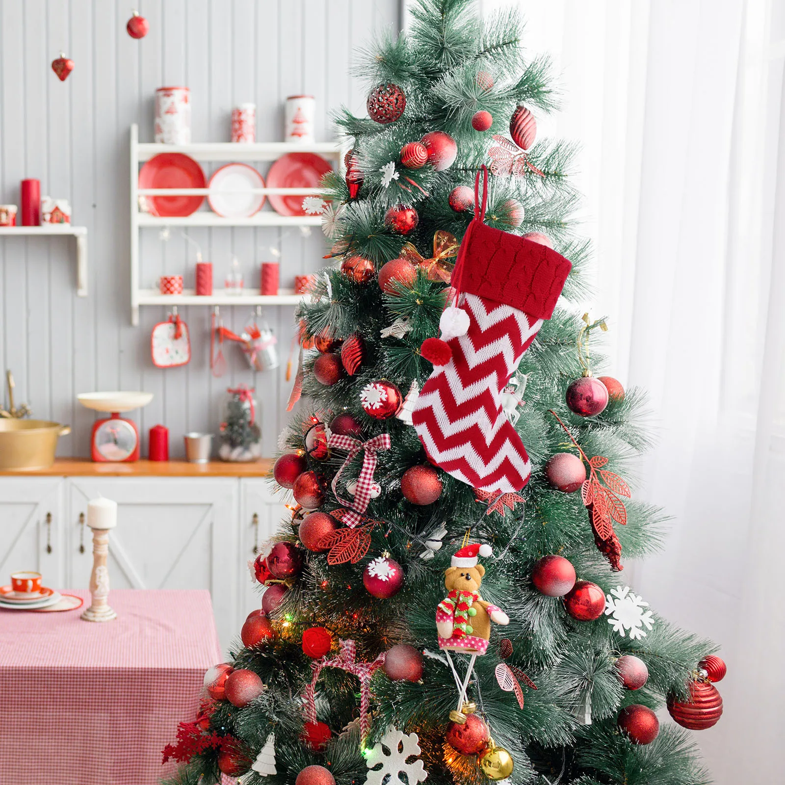 

Decorative Stockings Christmas Knit Design Striped Pattern Comfortable Texture Gift Pouch for Holiday Celebration Use