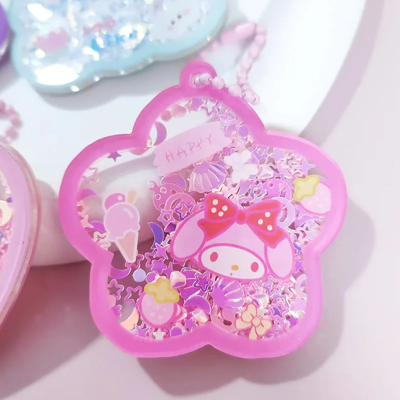 Cartoon Sanrio Hellokitty Flowing Sand Acrylic Accessories Shaking Plate Phone Chain Kawaii Kuromi My Melody Kids Gifts Toys