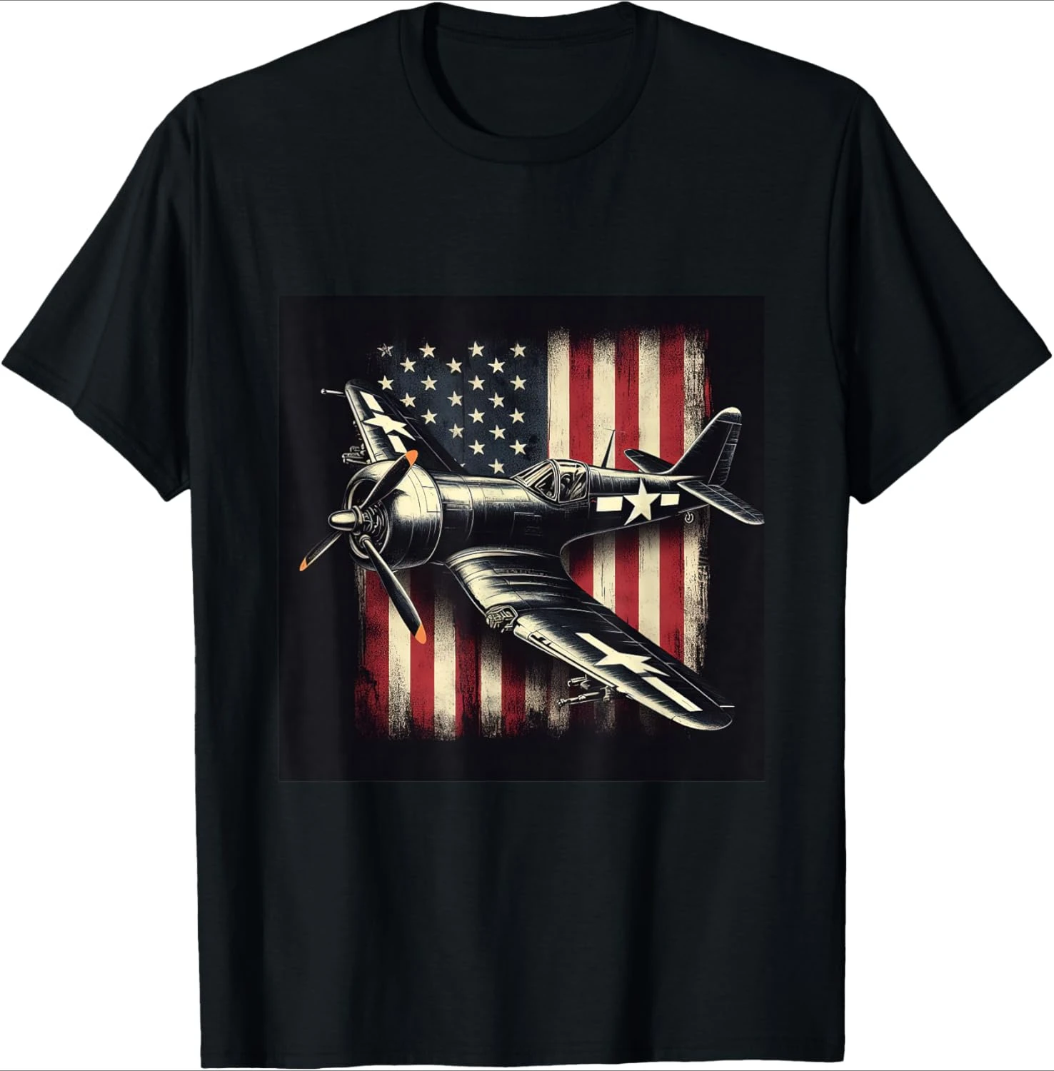 

WW2 Warplane F4U Corsair Distressed American Flag Vintage design-100% cotton O-neck short sleeve printed men's T-shirt.