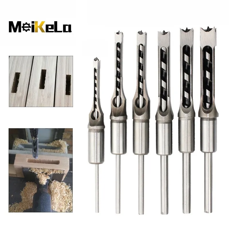 

Meikela 6PCS HSS Twist Drill Bits Square Auger Mortising Chisel Drill Set Hole Woodworking Drill Tools Kit Set Extended Hole Saw