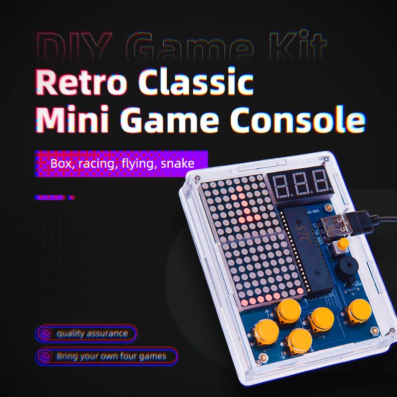 

Retro Classic DIY Game Kit Electronic Soldering Welding Training Set Snake Plane Racing Acrylic Case Mini Game Console Fun Tool