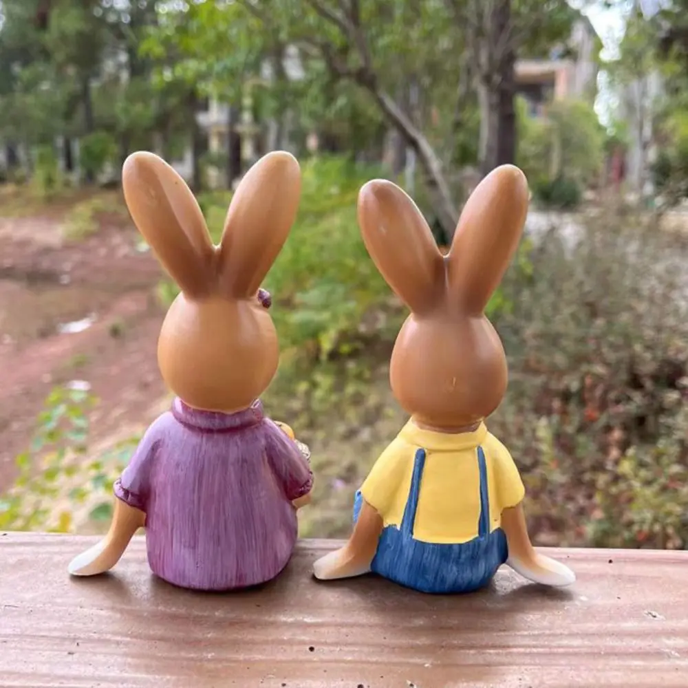 

2pcs Micro Landscape Resin Couple Rabbit Ornaments Cartoon Creative Rabbit Figurine Waterproof Handicraft Bunny Statue Office