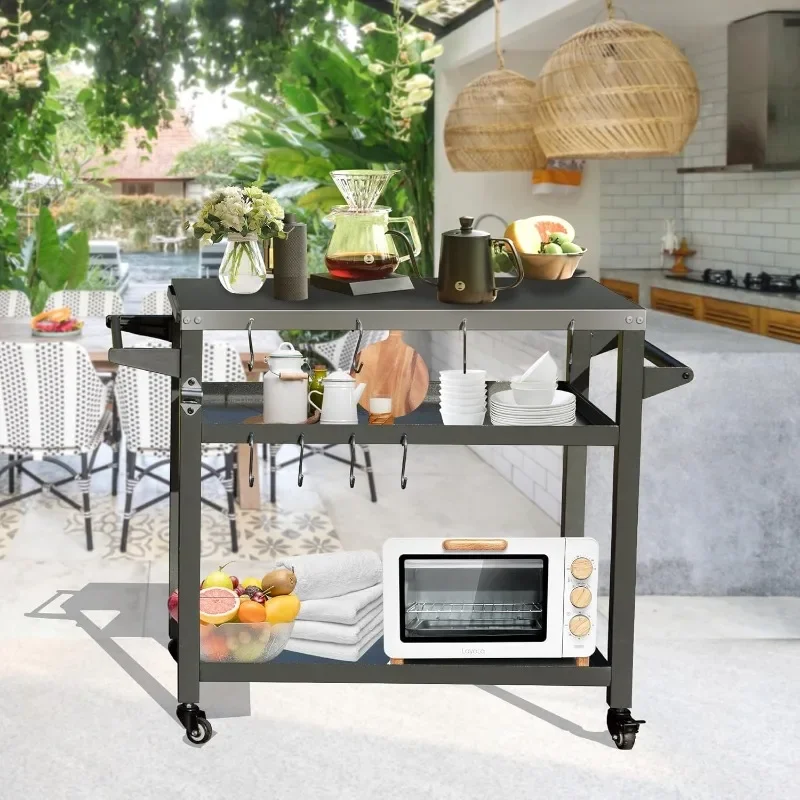 Domi 3-Shelf Outdoor Grill Table, Grill Cart Outdoor with Wheels, Pizza Oven and Food Prep Table, Blackstone Table