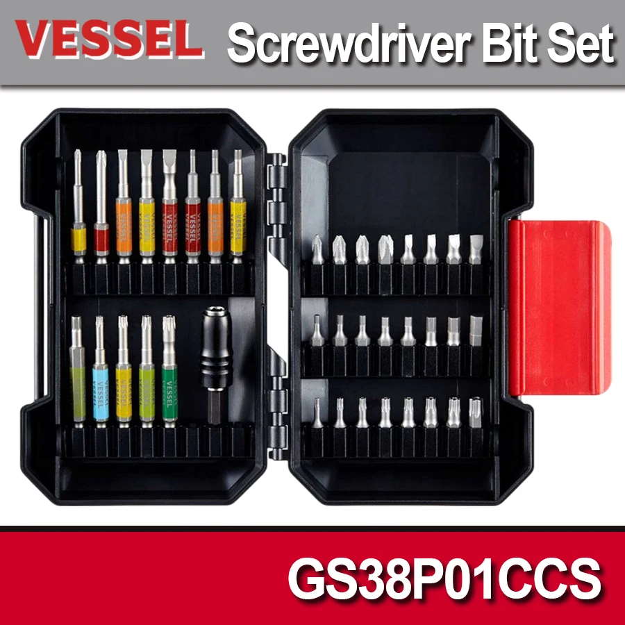 VESSEL 38 Pieces Screwdriver Bit Set with NO.GS38P01CCS Tough Case Cordless Drill Driver Bits Sets