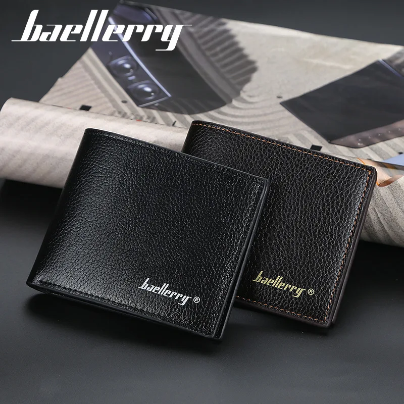 

Simplistic Korean Short Male Wallet Litchi Texture Soft Leather Open Pocket Billfold