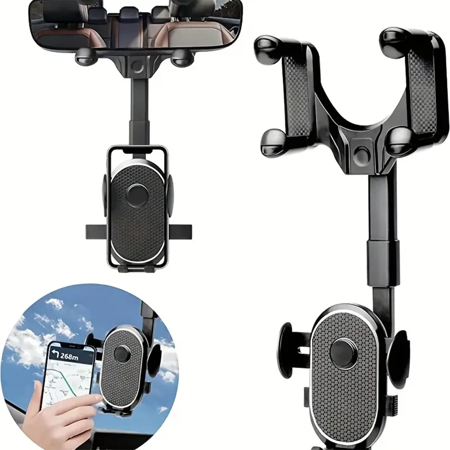 

2027 Upgraded Rearview Mirror Car Phone Mount – 360° Rotatable & Telescopic Arm, Universal Clip-On Holder for All Smartphones