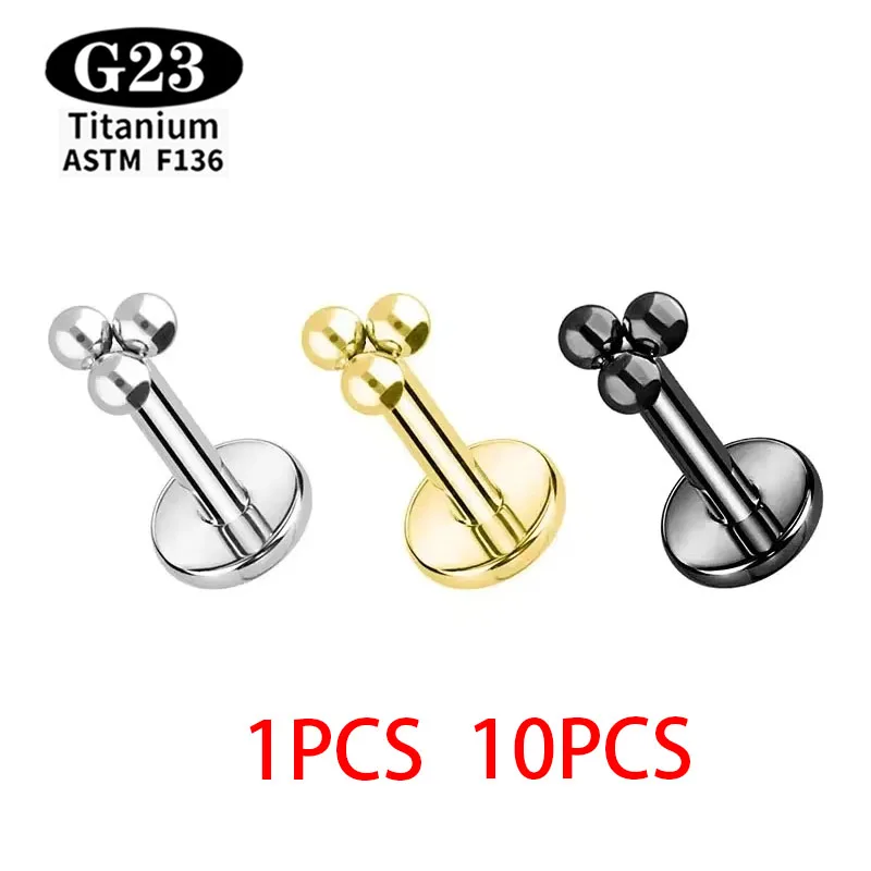1/10pcs ASTM F136 Titanium 16G Mini 3 Bead Cluster Labret Lip Piercing Tragus Cartilage Helix Conch Earring Stud Nose Piercing