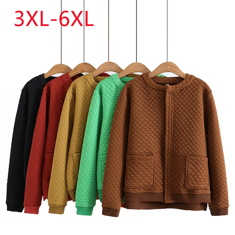 

New 2022 Ladies Winter Plus Size Tops For Women Large Size O-neck Long Sleeve pocket yellow Coat 3XL 4XL 5XL 6XL