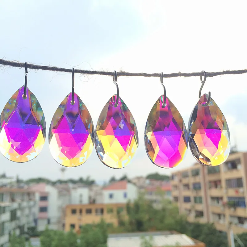 Hot Selling 20pcs AB Crystal Faceted Rainbow Pendants Prisms Glass Suncatcher Parts (Free Rings) 38mm Wedding Party Decoration