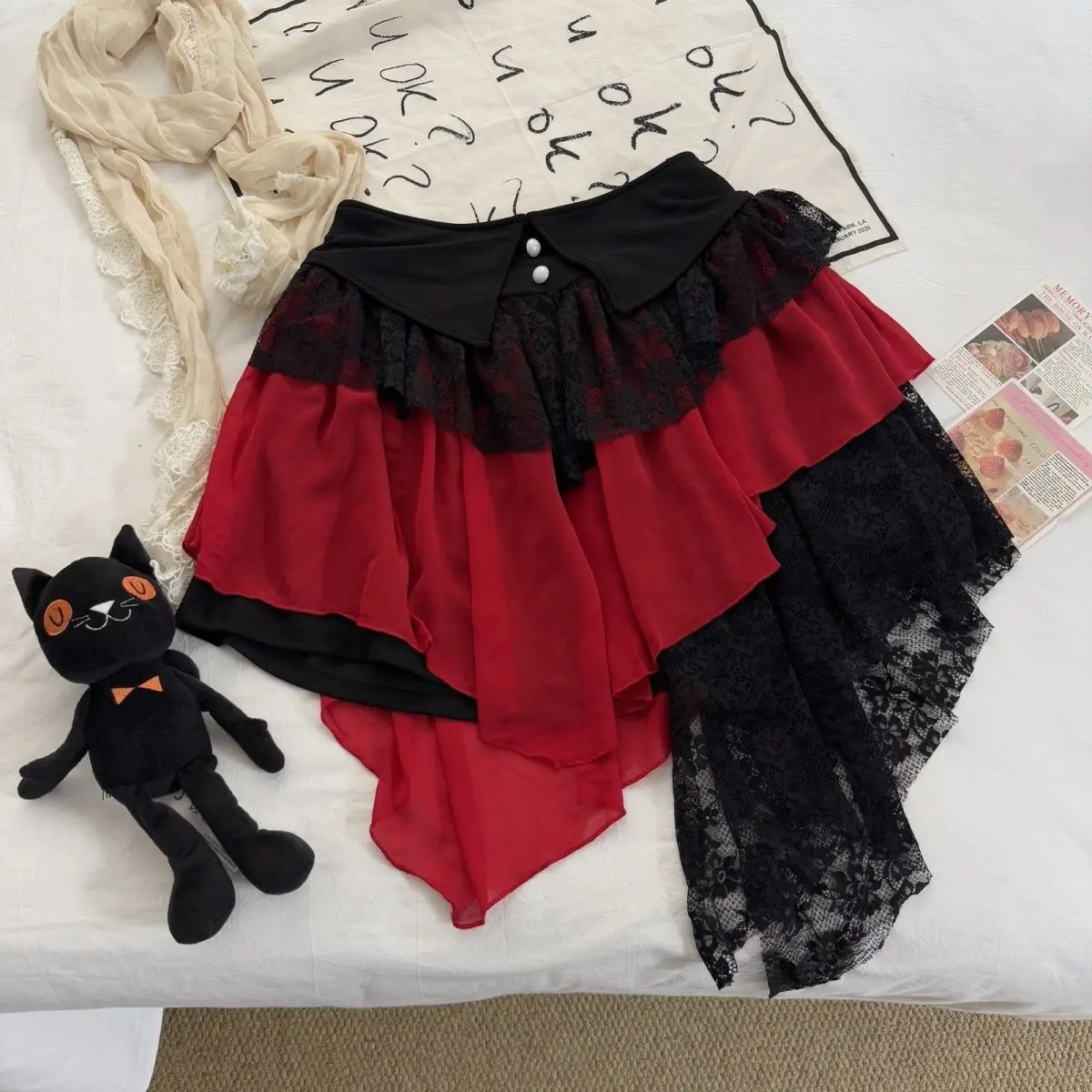 

Gothic Lace Stitching Irregular Skirt Women's High Street Dark Punk Skirt