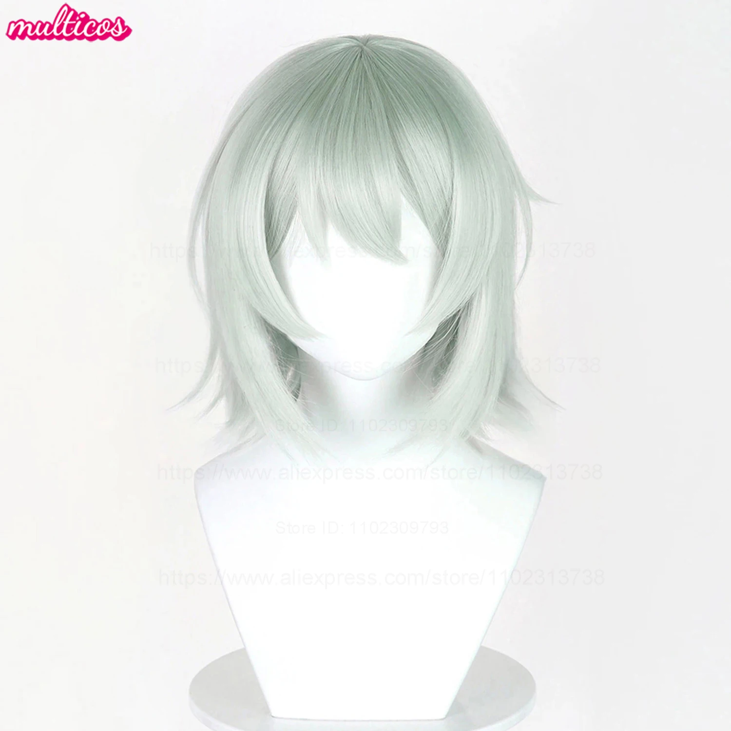 High Quality Chainsmoker Cat Cosplay Wig Yani Neko Wig Short Light Green Heat Resistant Synthetic Hair Anime Wigs + Wig Cap view 3