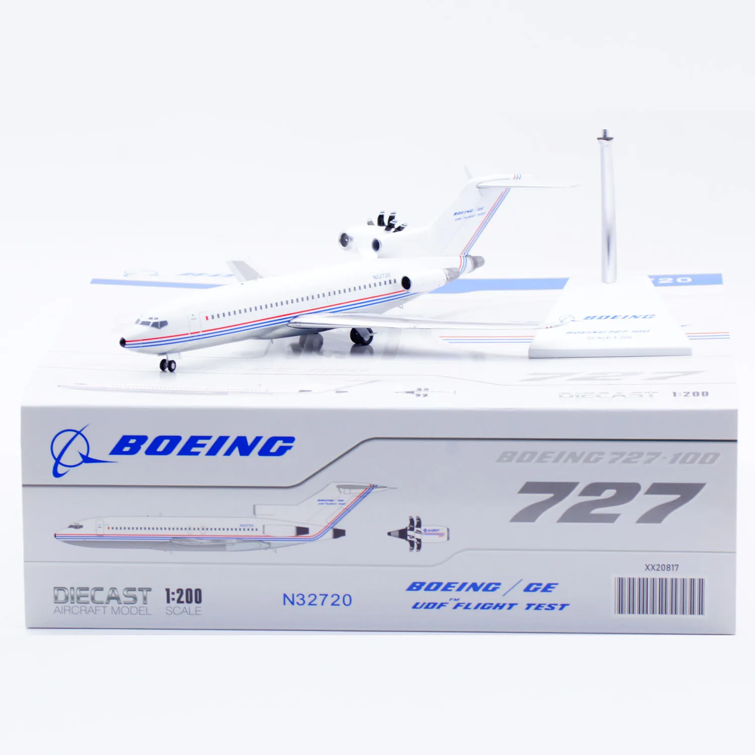 XX20817 Alloy Collectible Plane Gift JC Wings 1:200 Boeing [House Color] B727-100 'Polished' Diecast Aircraft Jet Model N32720