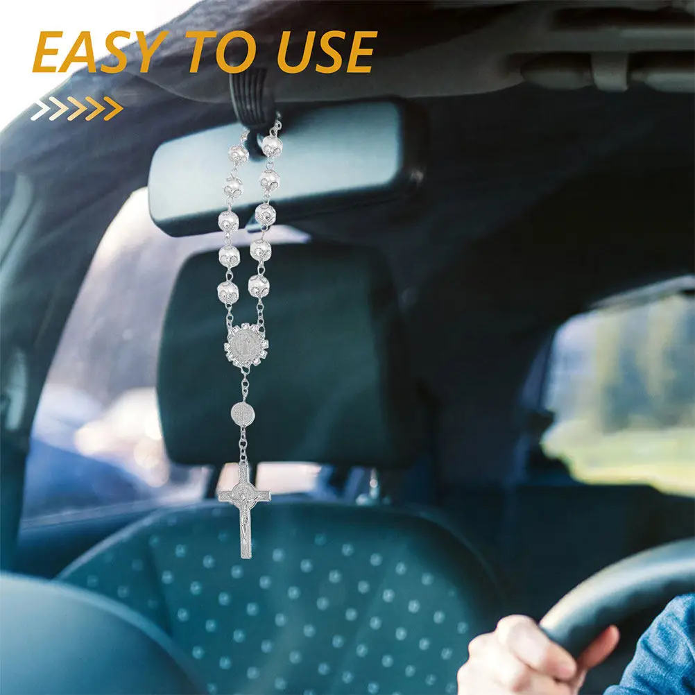 2Pcs Elegant Cross Pendant for Car Rearview Mirror Gold Silver Lace Glass Faux Pearl Auto Interior Decoration Blessing