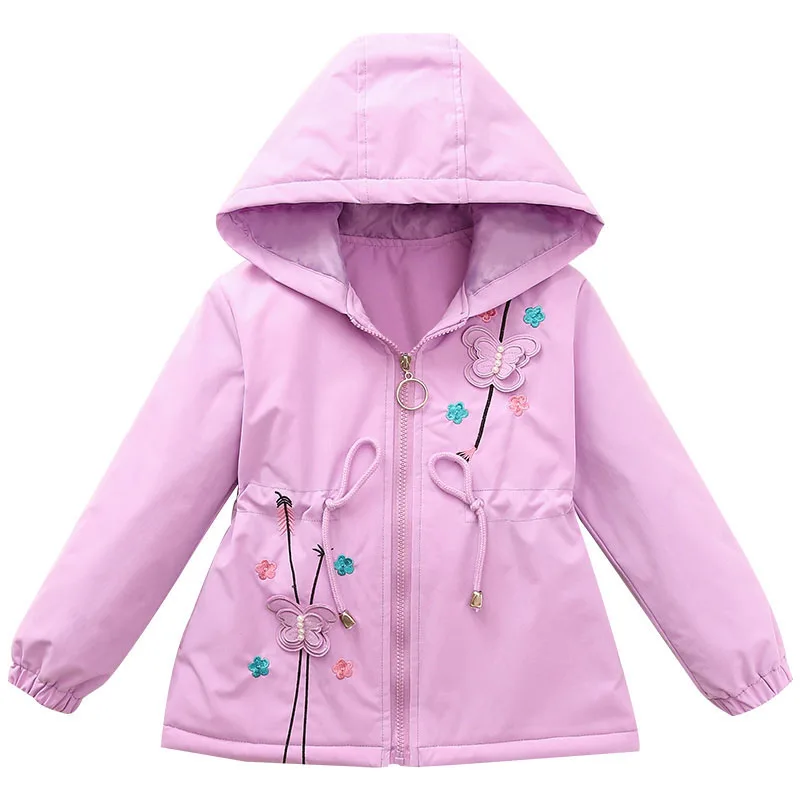 4-12 Years Autumn Girls Windbreaker Coat Embroidered Butterfly Hooded Zipper Fashion Kids Jacket Birthday Gift Children Clothing