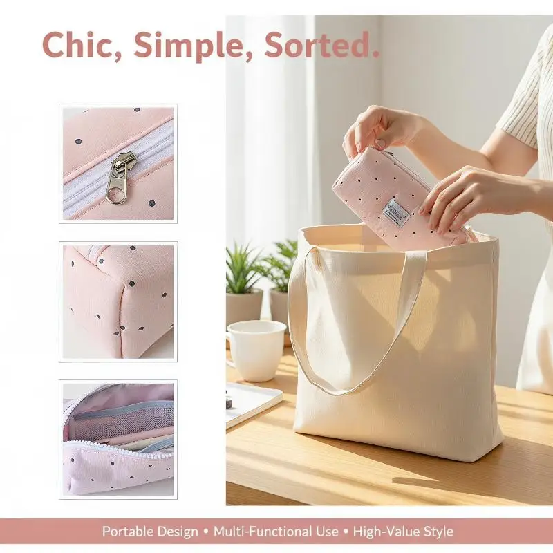 New Simple Fashion Solid Color Large Capacity Pencil Case Student School Desktop Stationery Storage Pen Bag Makeup Bag Gift