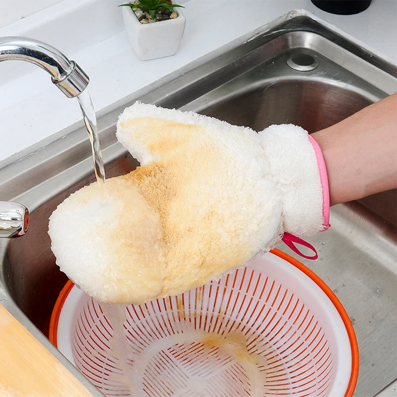 Bamboo Fiber Dishwashing Gloves Non-stick Silver Wire Dishwashing Gods Kitchen Cleaning Oil-proof Waterproof Steel Wire Gloves