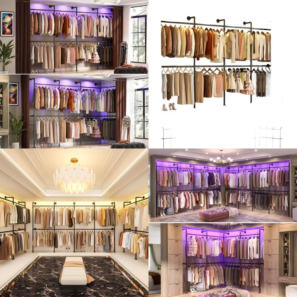 

Industrial-Style Reversible 13-Tier Garment Rack, Heavy-Duty Hanging Closet Organizer, Wall-Mounted L-Shaped Walk-In Wardrobe Sy