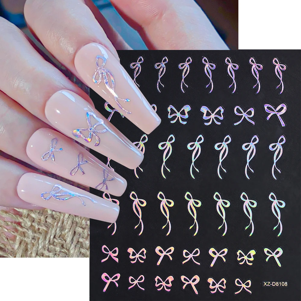 12 pezzi 3D olografico rosa stella/luna/arco adesivi per unghie iridescente Starlight nail art decalcomanie autoadesive manicure cursore adesivo