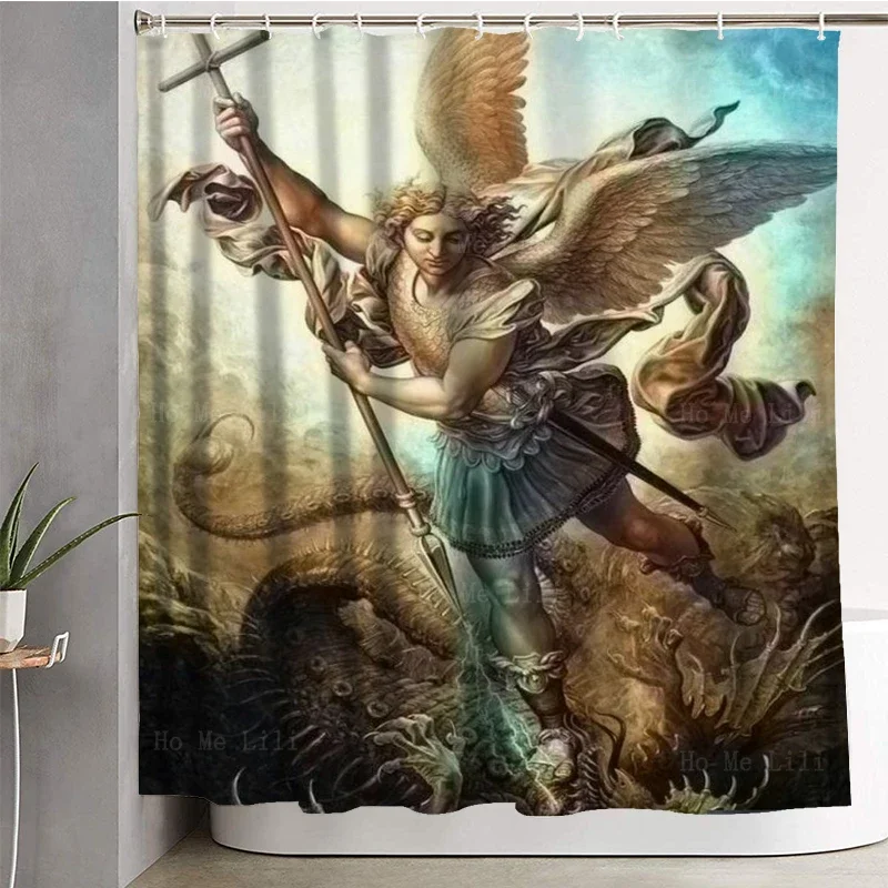 San Miguel Arcangel Christ Cherubim And Seraphim Orthodox Icon Polyester Shower Curtain By Ho Me Lili For Bathroom Decor