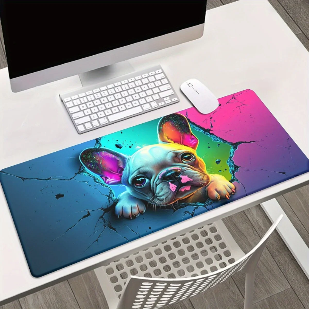 Cute French Bulldog Wall Break HD Rubber Mouse Pad Multi-Use for Keyboard PC Office Family Friends Gifts