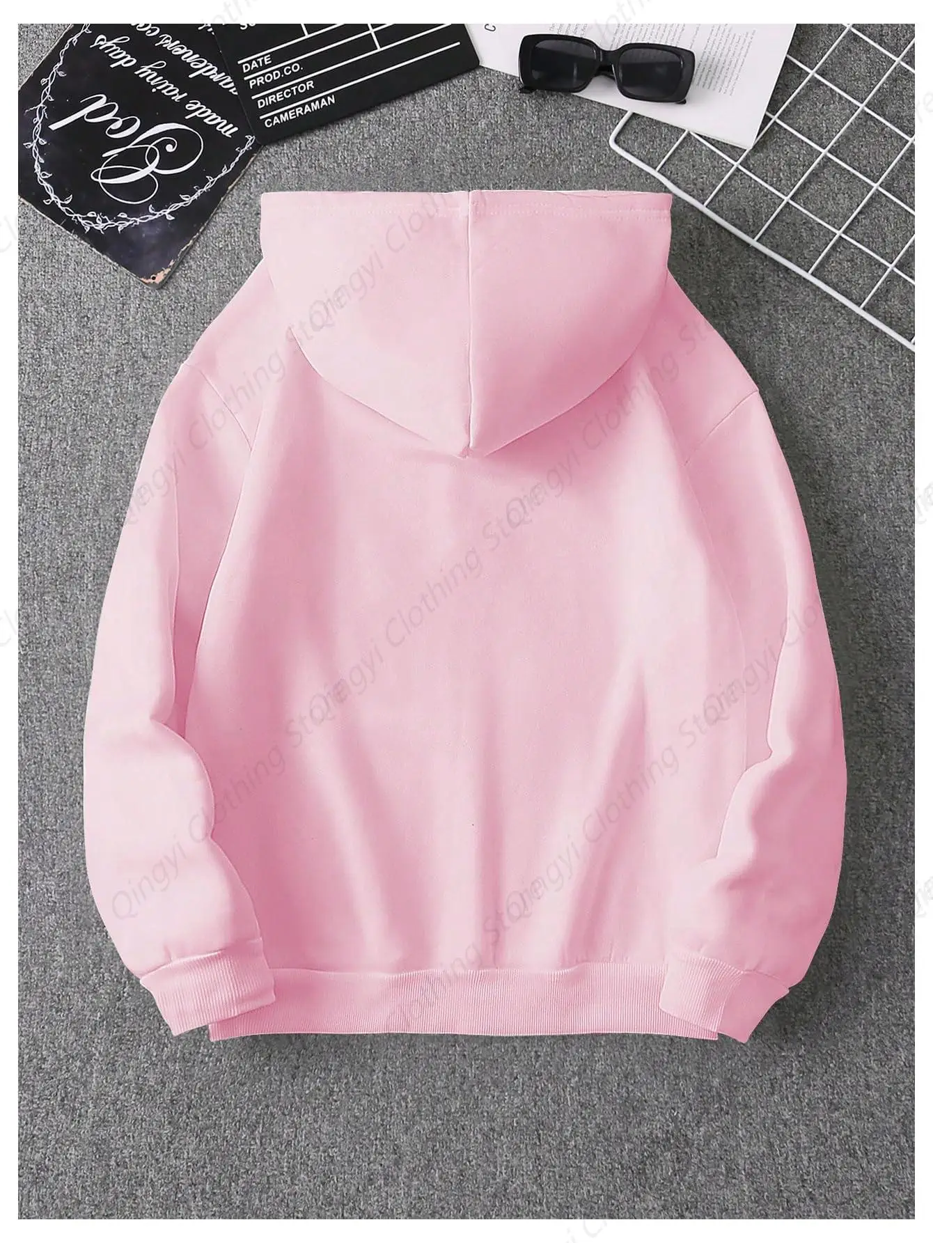 Slogan Print Graphic Casual Hoodie Pullover Sweatshirt Top with Pocket Pink