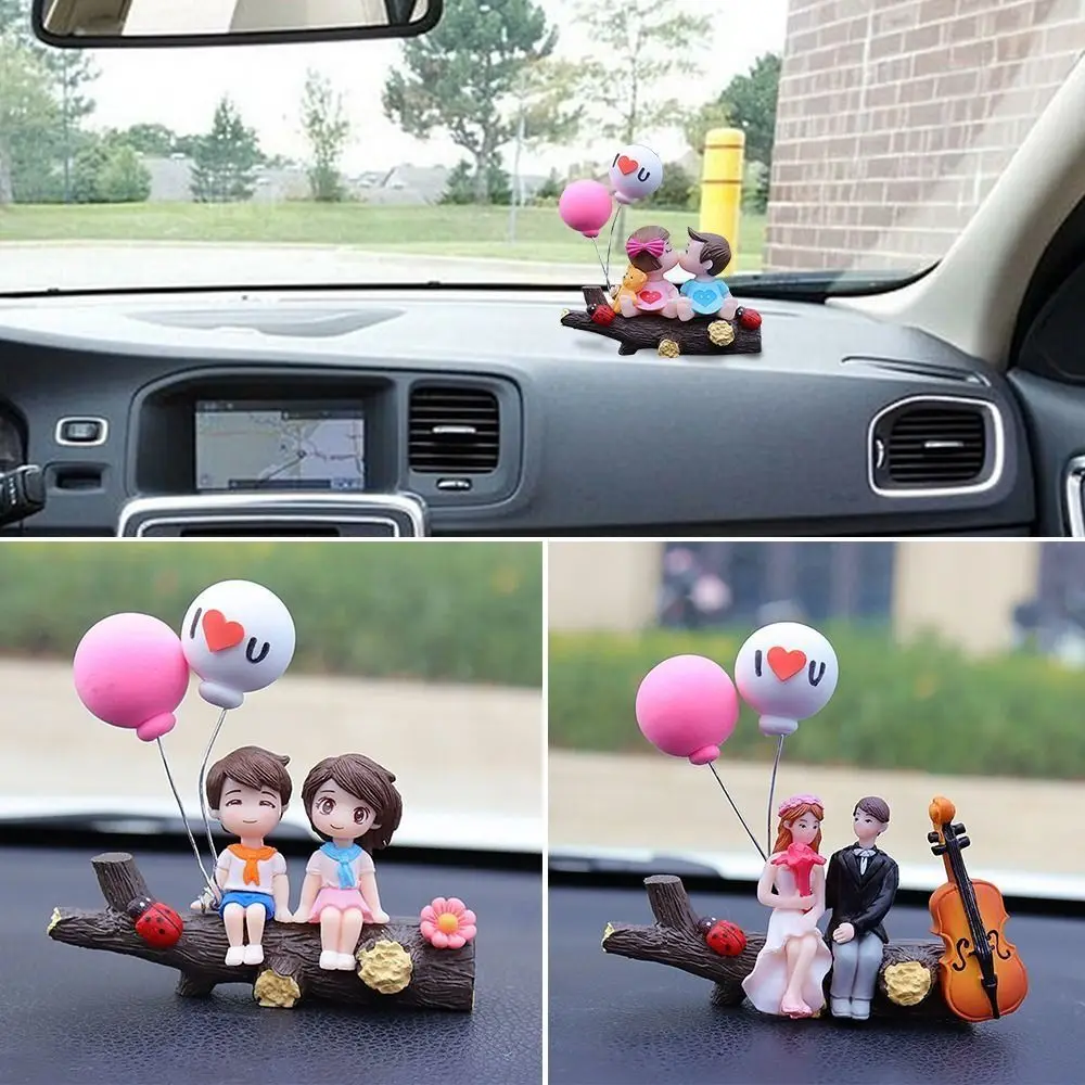 Cute Resin Car Ornament Model Kiss Balloon Dashboard Figurine Anime Couples Auto Interior Decoration Home