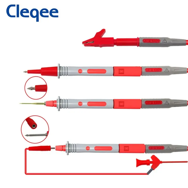 Cleqee-Kit de cables de prueba P1300C, multímetro de 18 piezas, Cable de 4mm, conector Banana, multímetro reemplazable, gancho de prueba, pinza de cocodrilo