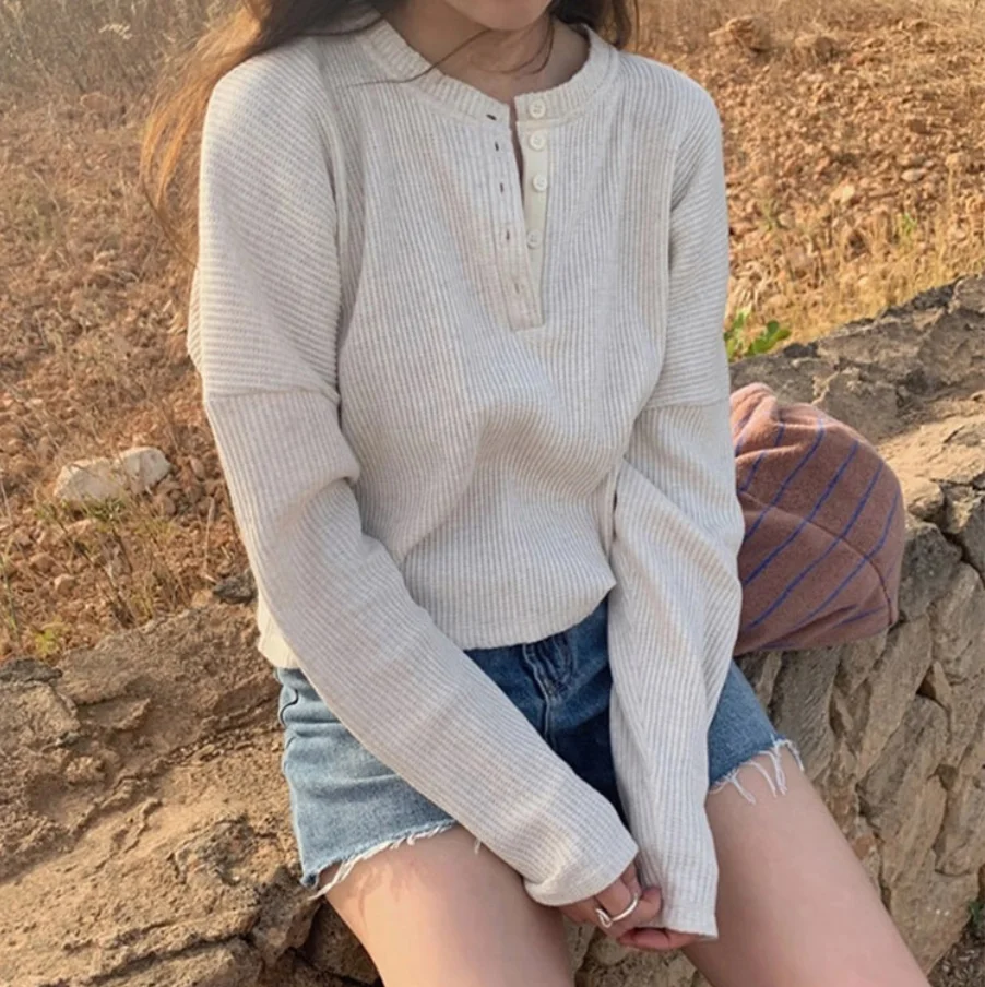 

Свободная длинная футболка Sve Pure Color Derest Baby Sauce, осень 2022, новинка осени, женский корейский топ, повседневная одежда