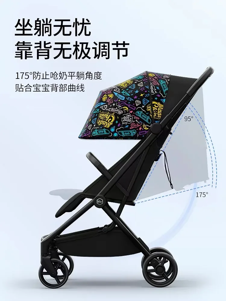 Baby stroller  automatic retractable handcart, lightweight and foldable, can sit, lie down, board