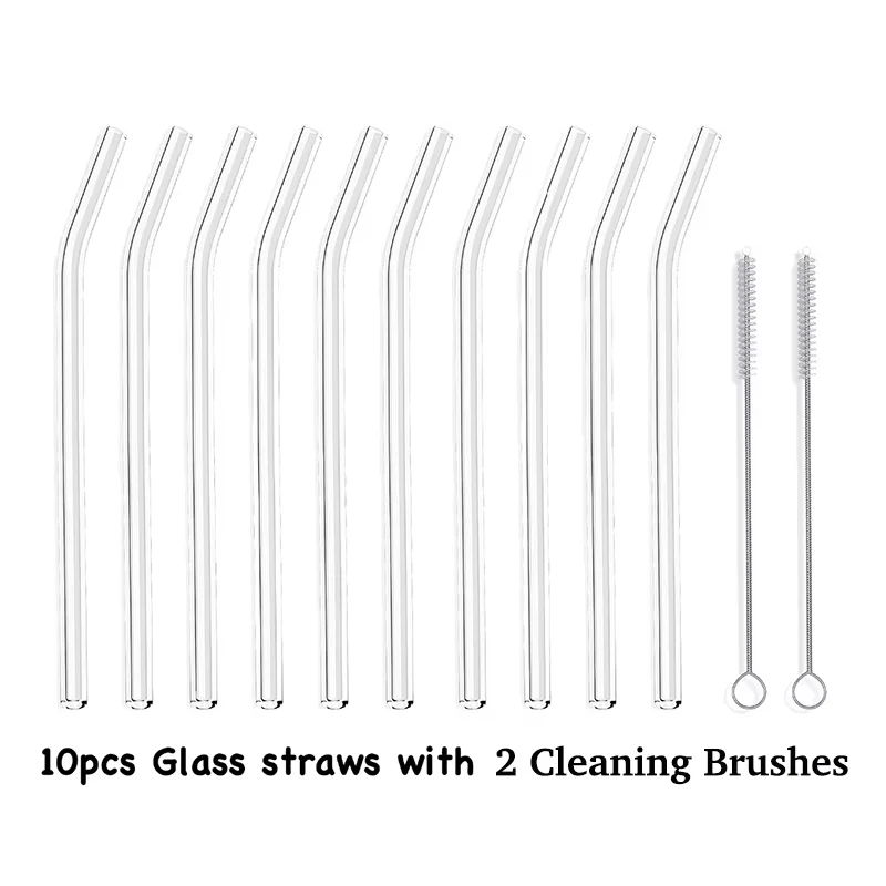 10PCS Glass Straws Clear Bent 20cm