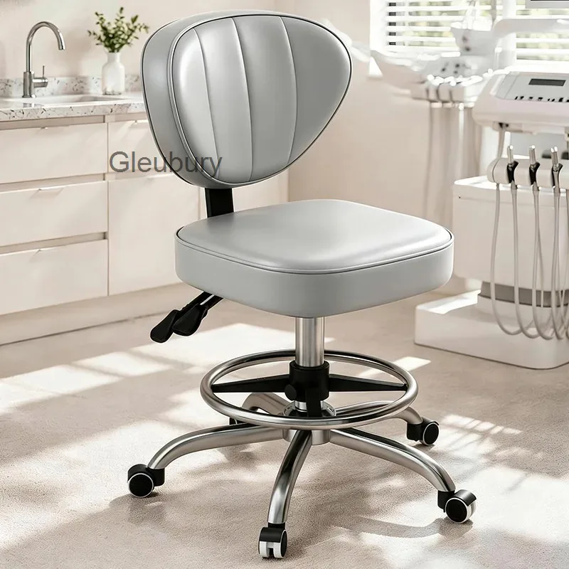 Adjustable Swivel Salon Stool, Metal Base Rolling Wheels, Height Adjustable Work Chair for Dental Clinic Beauty Salon Workspace