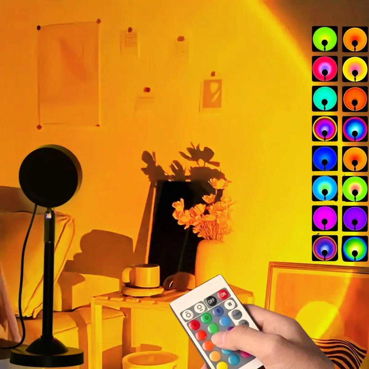 

1 шт. 16-цветный светодиодный проекционный светильник заката, пульт дистанционного управления, источник питания USB, спальня, вечеринка, декоративный ночник